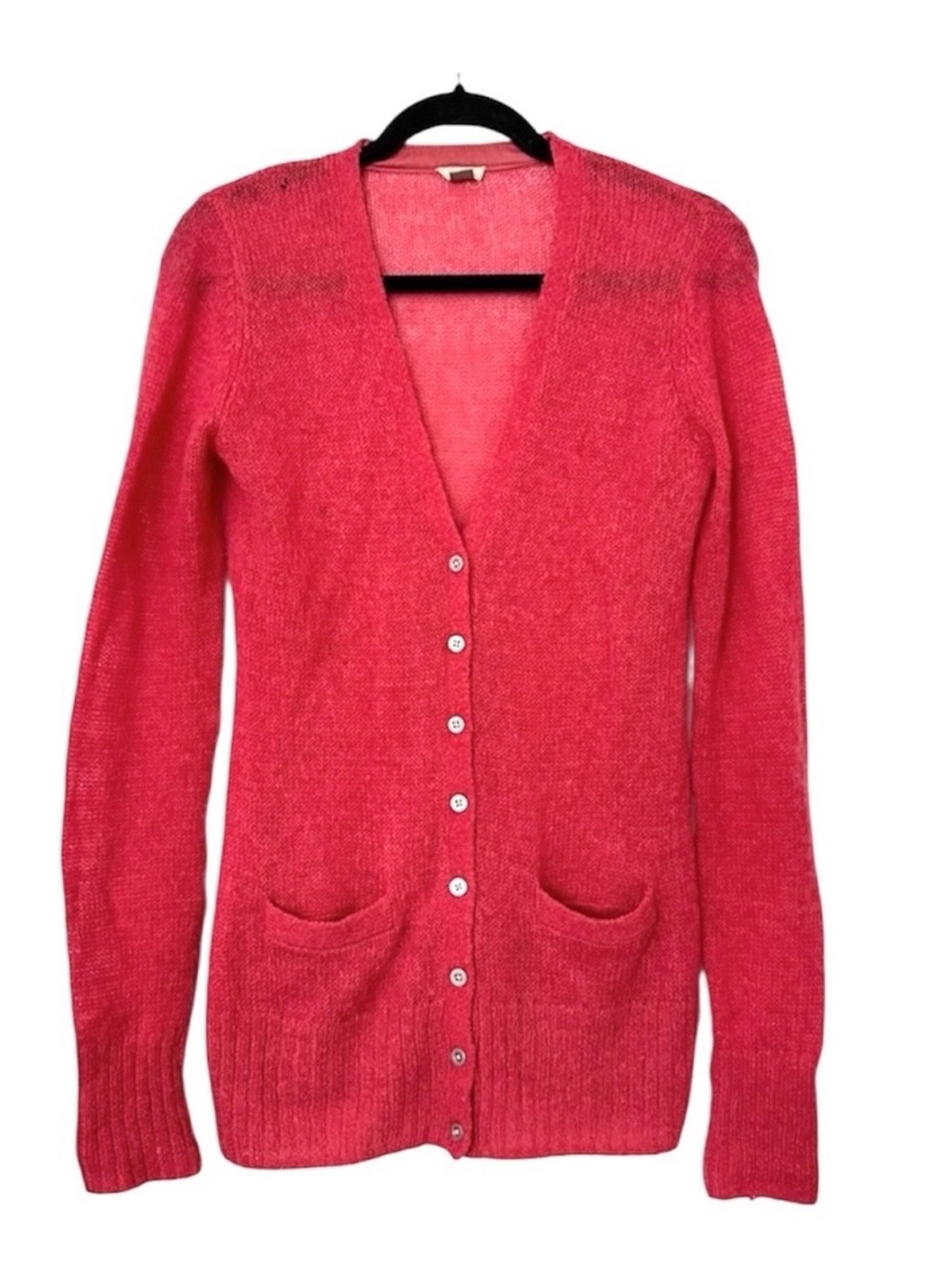 Fossil Mohair Blend Button Front V Neck Cardigan Sweater Womens Medium Pink